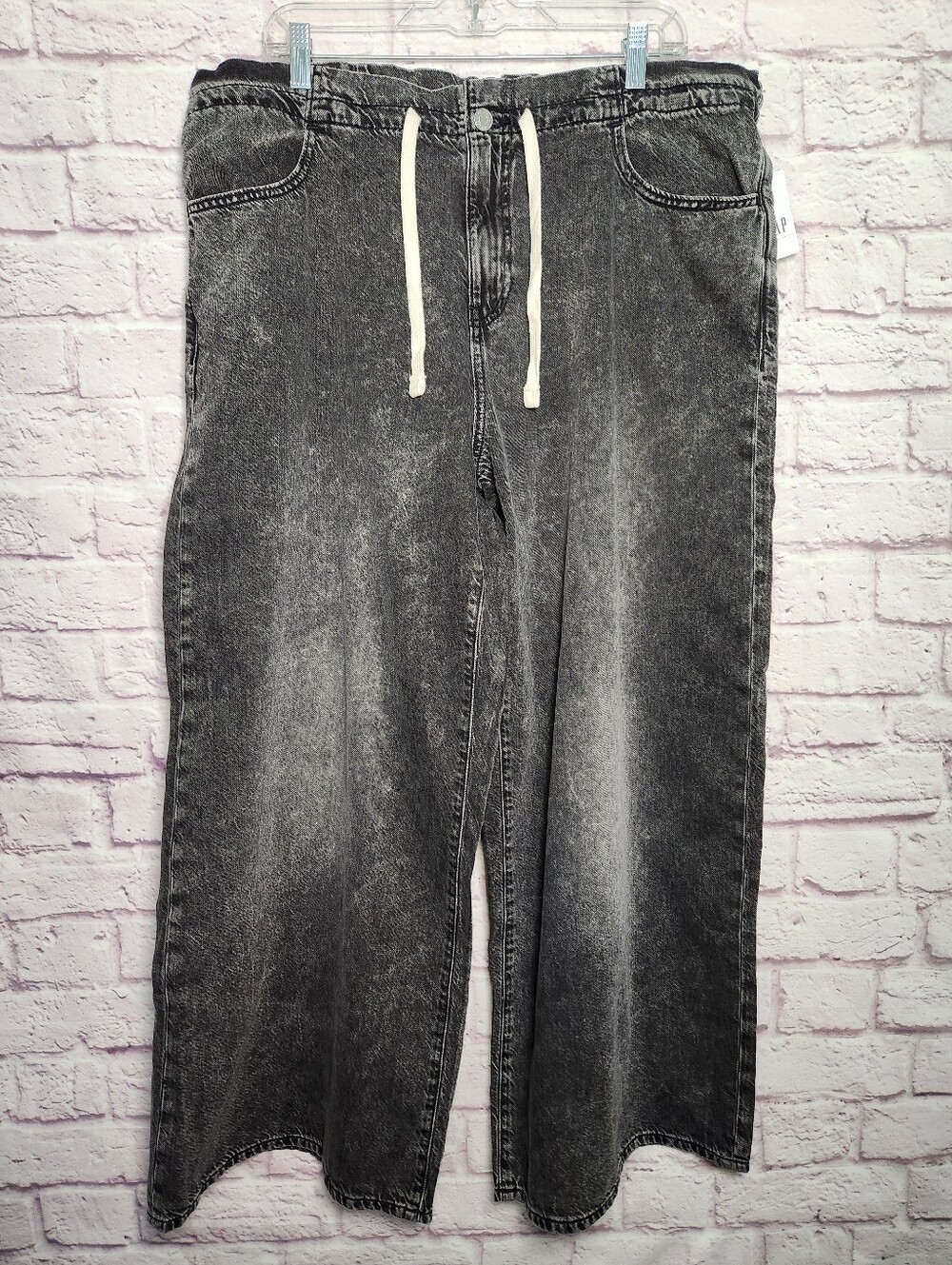NWT Mid Rise Pull-On Super Light Baggy Black Denim Jeans Sz XL Drawstring Waist